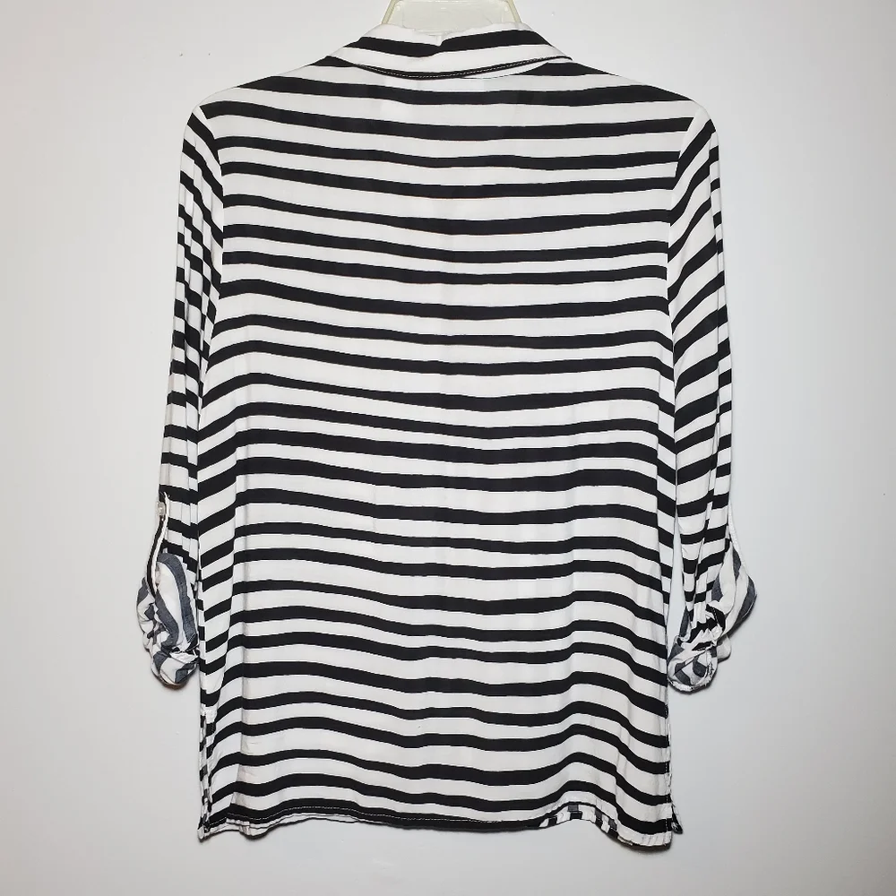 ALFRED DUNNER Stripe Collar Blouse White & Black Size 10P - Picture 3 of 9